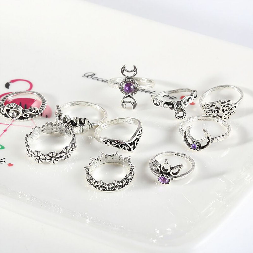 Palm Crown Ring Set Crystal Zirconium Rhinestone Accented Luxury Alloy Rings for Women and Girls Jewelry Style