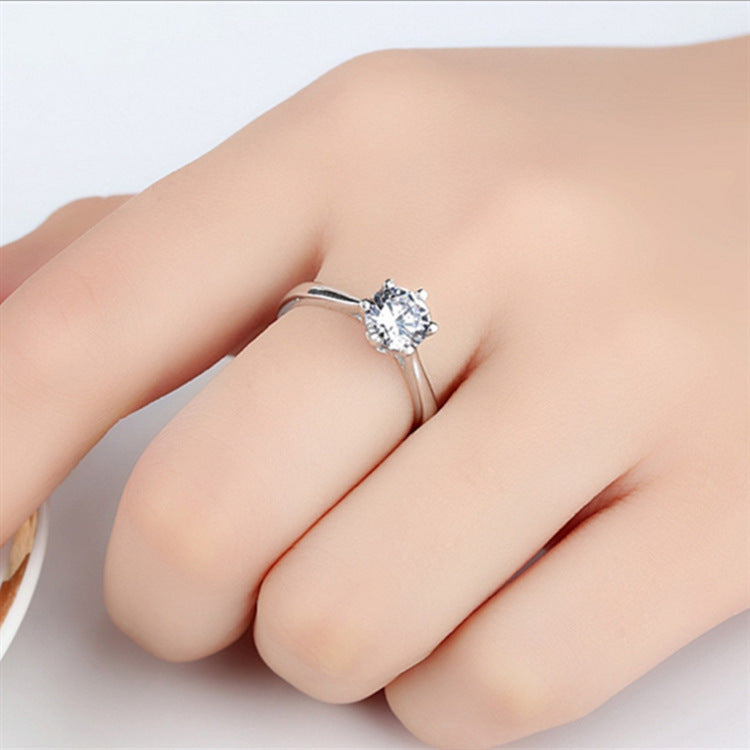 Womens Copper Zircon Wedding Rings Adjustable Claw Simulated Diamond Couple Rings Korean Fashion Jewelry White