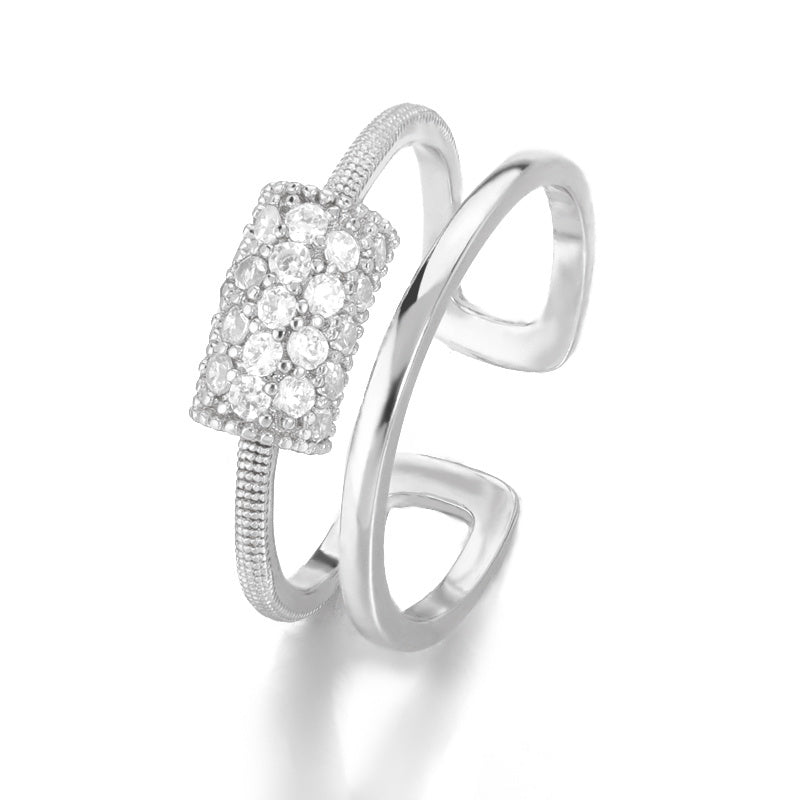 Zircon Double Layer Copper Ring With Golden Bamboo Inlay For Elegant Wedding Jewelry Fashion Accessory For Women