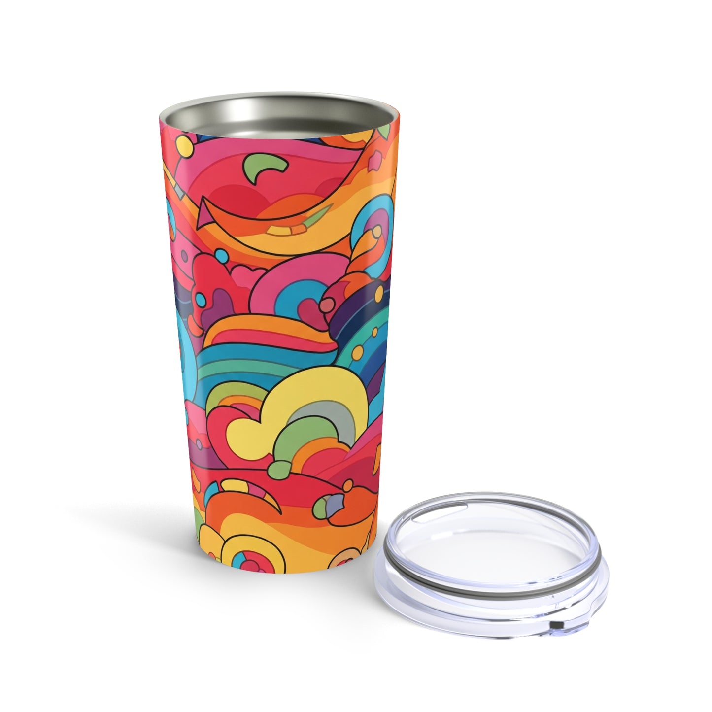 20 Ounce Stainless Steel Tumbler With Printed Design Double Wall Vacuum Insulation Spill Resistant Thermal Coffee