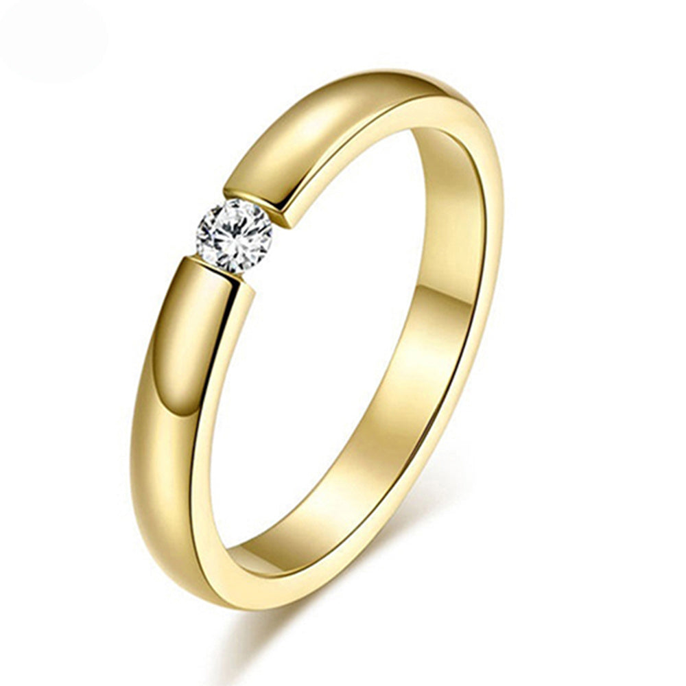 Stainless Steel Ring 4MM Wide Zircon Tail Band Gold Women