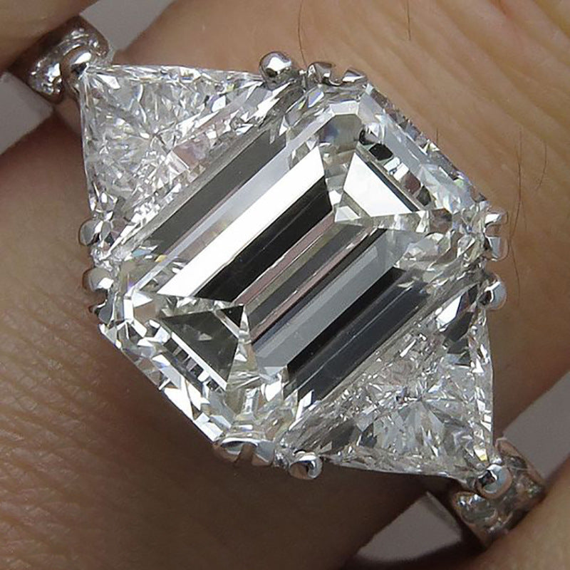 Womens Large Square Zircon Ring WhiteGolds Plated Geometric Inlaid Gemstone Jewelry Accessory Gift Ideas Style