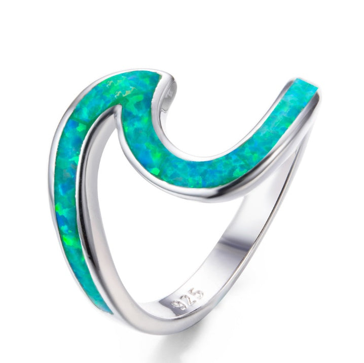 White Fire Opal Engagement Ring Geometric Shape Ring Silver Ring With Zircon Beads For Women Fashion Ring Opal