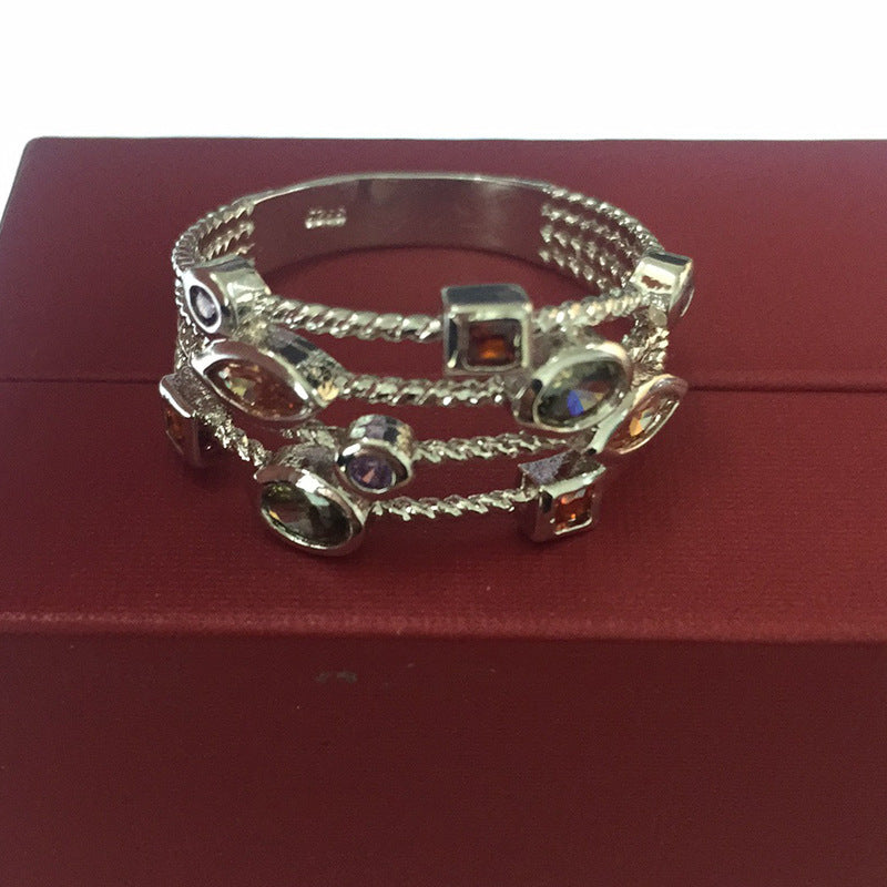 Womens Wedding Ring With Electroplated Metal And Gem Inlays