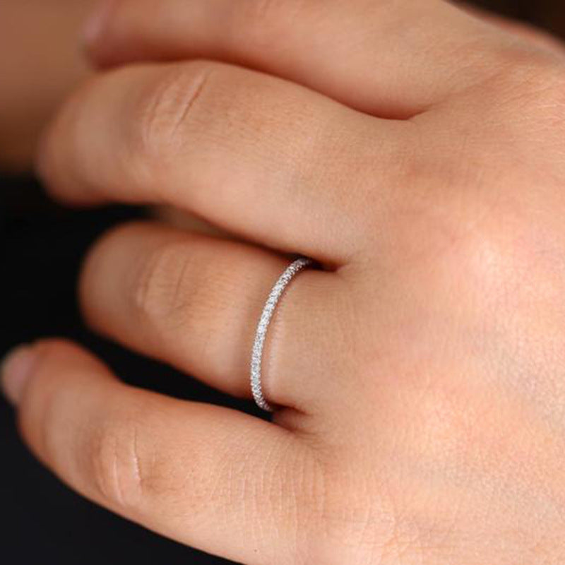 Geometric Half Ring Alloy Inlaid Zircon Wedding Band