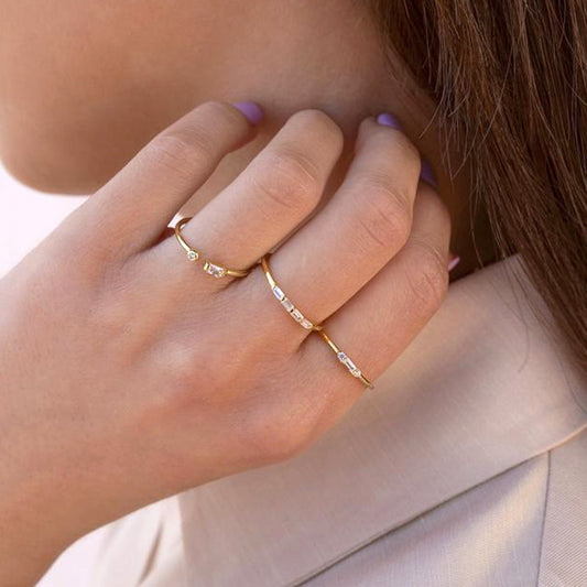 Womens Personalised Diamond Set Ring Minimalist Gold Silver