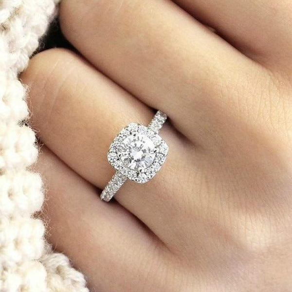 Geometric Alloy Ring Fashion Jewelry Diamond Insert Wedding Gift Packaged European American Elegant Chic Mini
