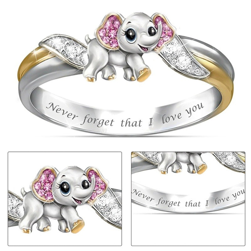 Pink Elephant Ring Symbol Of Love Remembrance Electroplated Alloy Fashion Jewelry Gift For Her Women And Girls Cute