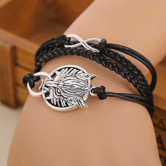 Faux Leather Wolf Head Animal Bracelet Zodiac Adjustable Unisex Wristband Fashion Accessory Slim Fit For Men Women