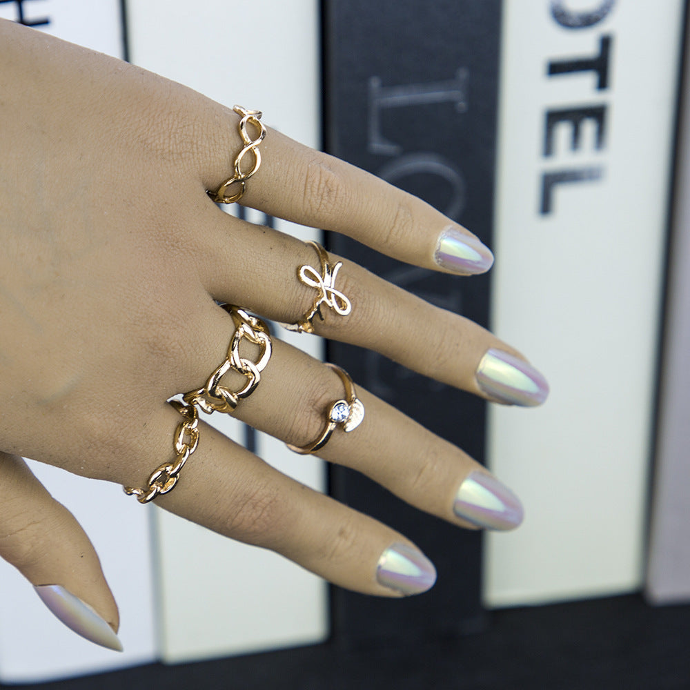 Womens Five Piece Ring Set Geometric Alloy Jewelry Electroplated Finish Fashion Accessories European Americans