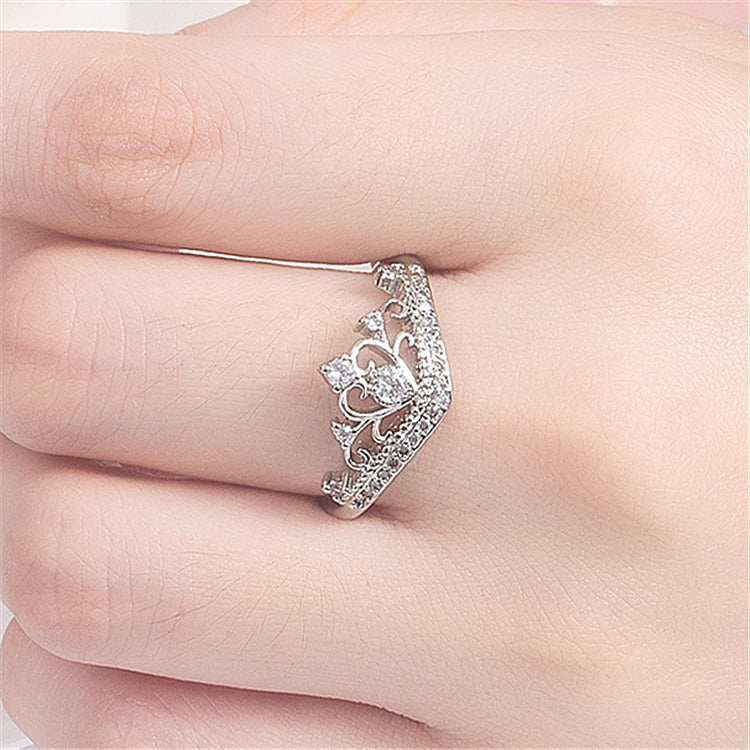 Ladies Crown Ring With White Diamond Accents Platinum And Rose Gold Plating Fashion Jewelry Sparkling Gift For Her