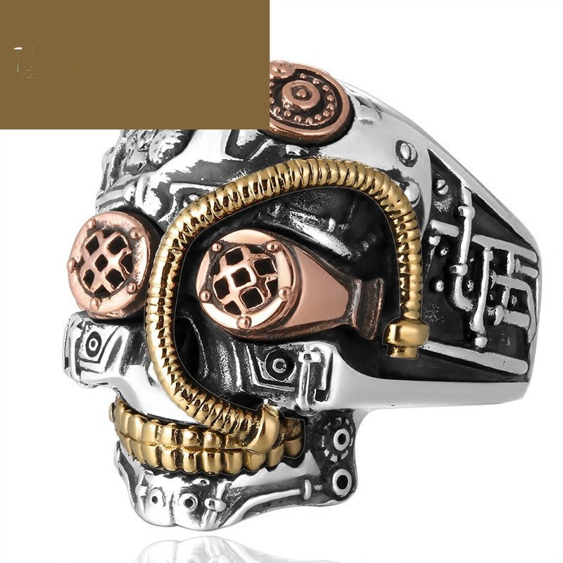 Mens Skull Ring Retro Alloy Metal European American Carved Tri Color Design Fashion Statement Ring Travel Gift