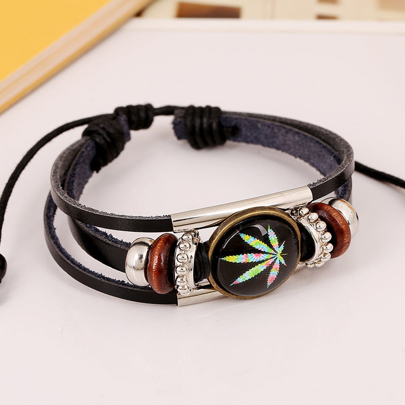 Unisex Geometric Beaded Braided Leather Bracelet Gift