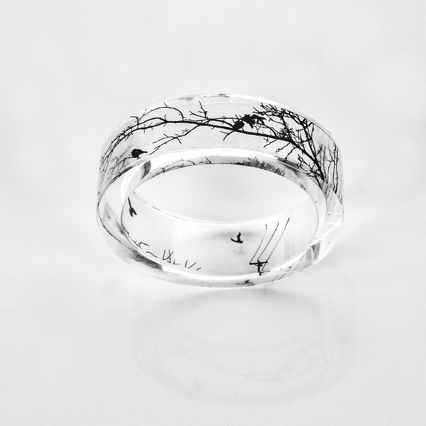 Resin Ring Black And White Landscape Branch Design Creative Fashion Jewelry For Women Statement Art Detail Pro