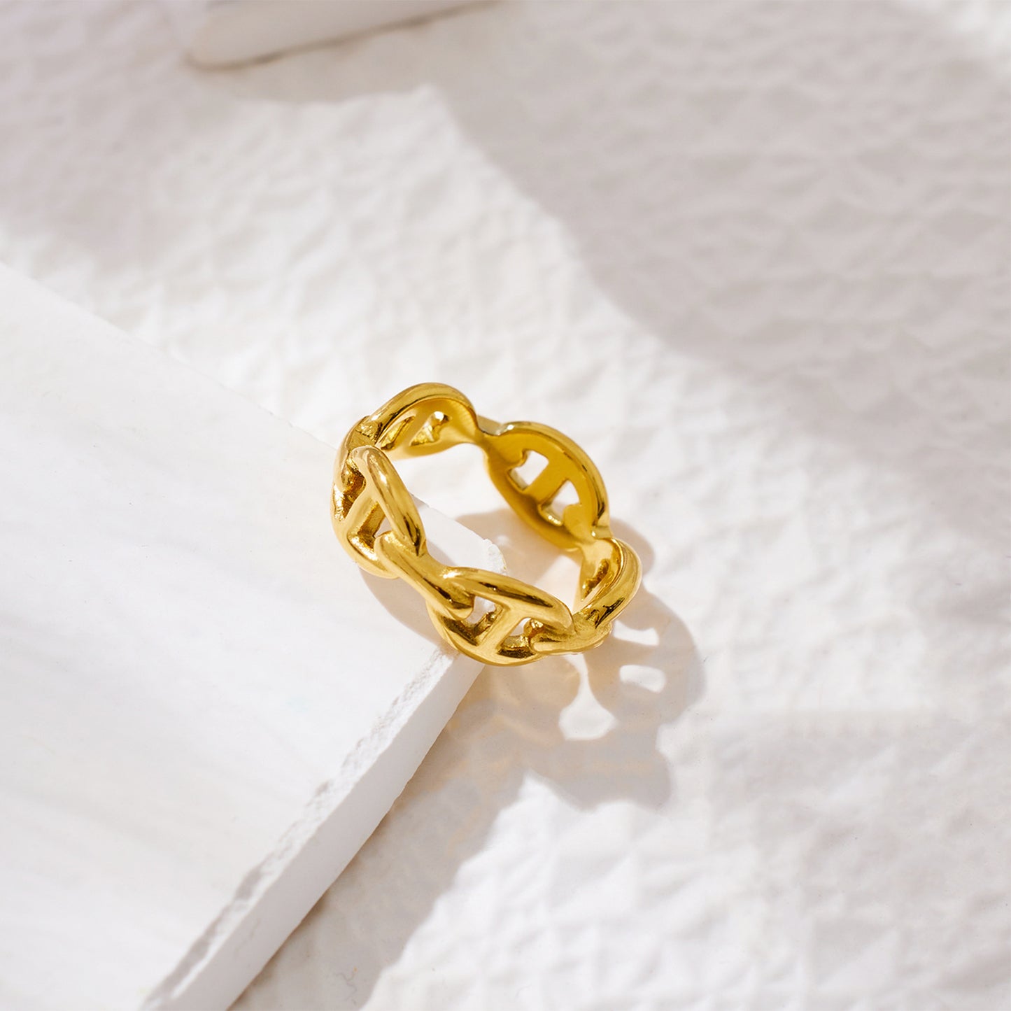 Unisex Titanium Steel Ring Geometric Pig Nose Design