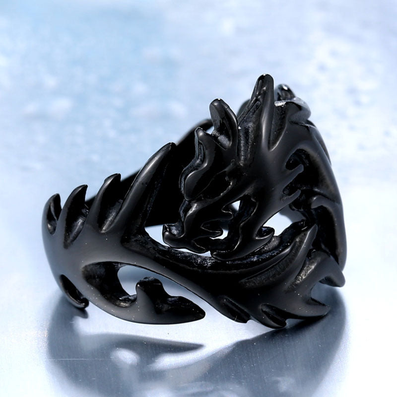 Trendy Dragon Shaped Open Ring Stainless Steel Titanium For Men Ornament Jewelry Black Gold Color Jewelry Gift