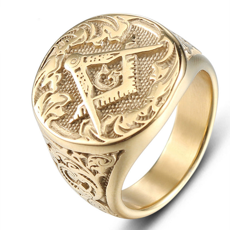 Mens Vintage Punk Ring Geometric Alloy Gold Tone Band Electroplated Europe America Fashion Jewelry Gift For Him