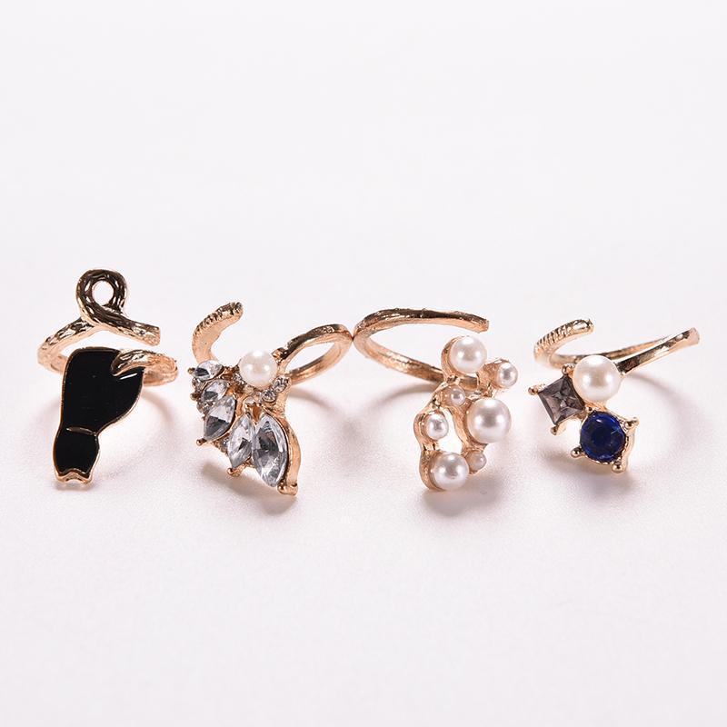 Womens Pearl Rhinestone Ring Set Four Piece Joint Finger Rings For Anniversary Celebrations Gift Employee Benefits