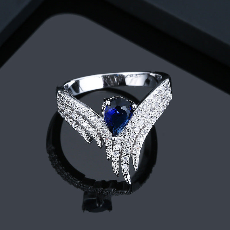 Personalized Wing Ring Zircon White Gold Inlay for Women