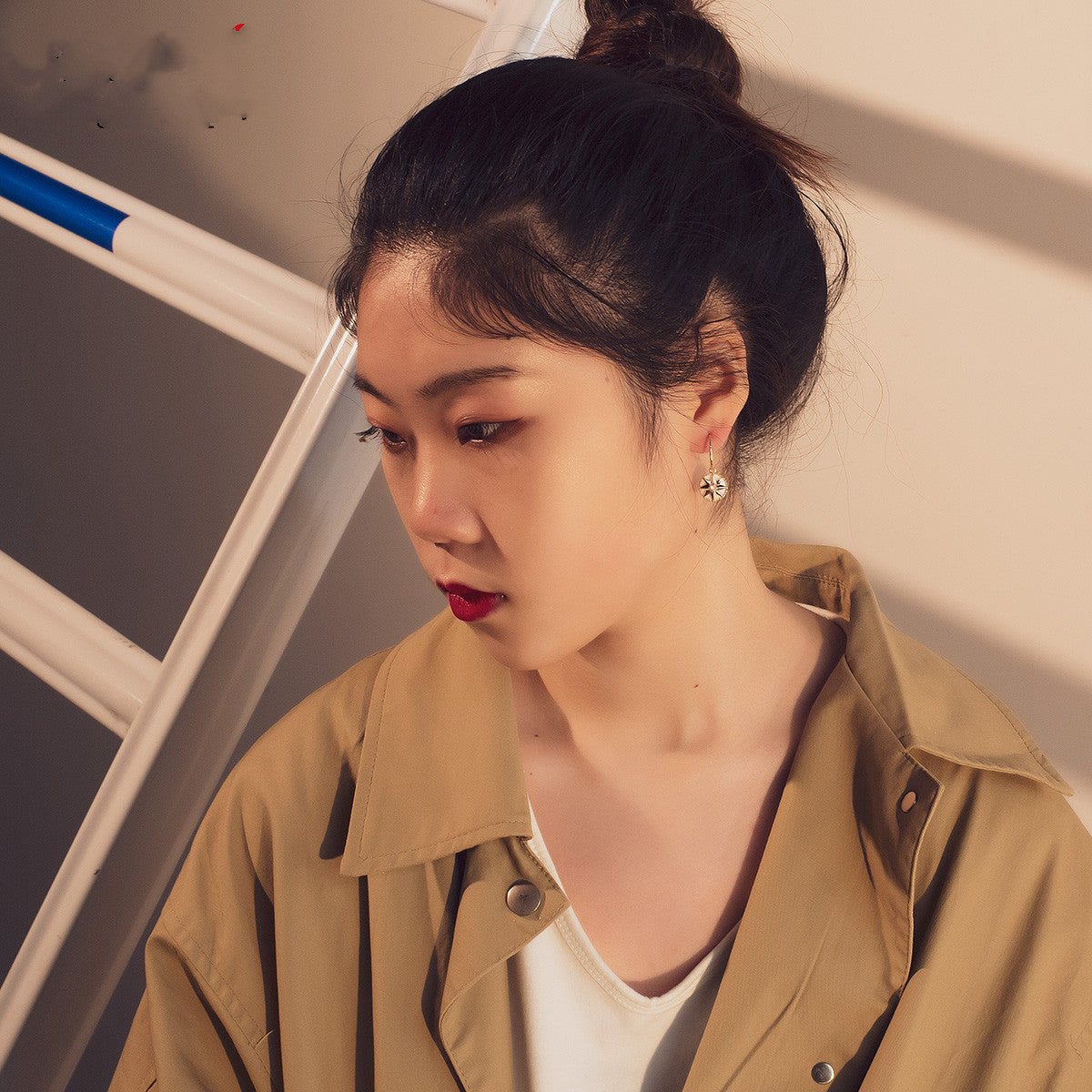 Womens Earrings Trendy Korean Dangles Celestial Gold Plated Alloy Inlaid Gems Fashion Jewelry Summer Accessory