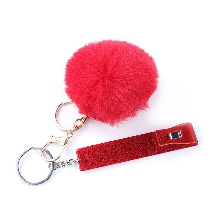 Touch Free Card Holder Keychain With Furry Ball DIY Accessory Secure Easy Card Carrying Contactless Card Clamp