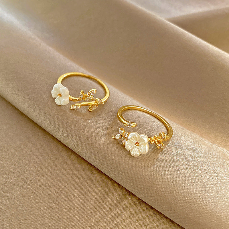 Womens Adjustable Butterfly Branch Ring Copper Electroplated Delicate Flower Finger Jewelry Gift For Her Grace