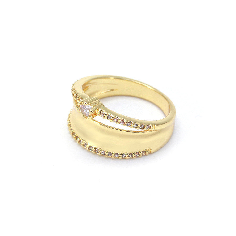 Geometric Zircon Ring For Women Copper Gold Plated European Style Modern Fashion Jewelry Gift Idea For Party Wear