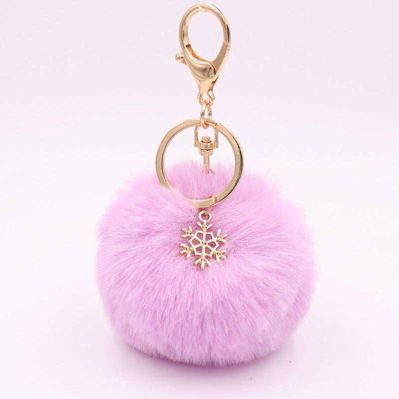 Plush Snowflake Keychain Winter Holiday Decoration Bag Pendant Alloy Keyring Fluffy Snow Ball Charm Gift Ideas