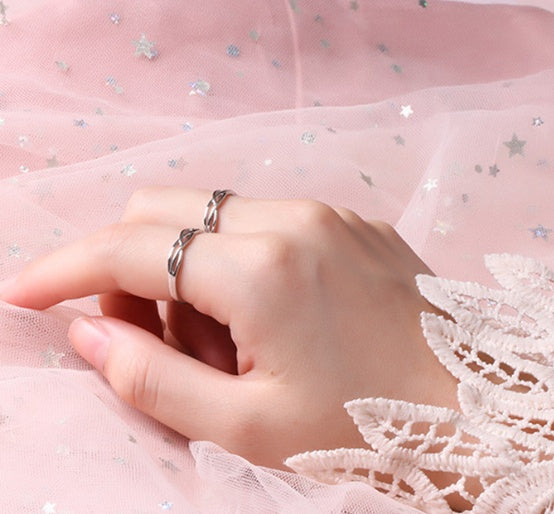 Couples Matching Ring Set White Gold Plated Adjustable Promise Rings For Men And Women Engagement Wedding Gift