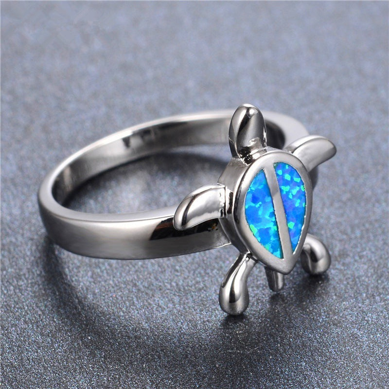 Tortoise Ring With Diamond Inlaid Alloy Gemstones Animal Jewelry For Women And Girls In Green And Azure Colors