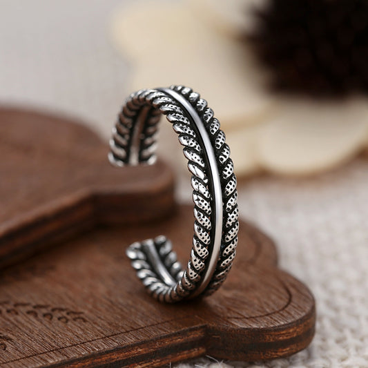 Vintage Rope Ring Sterling Silver S925 Retro Distressed