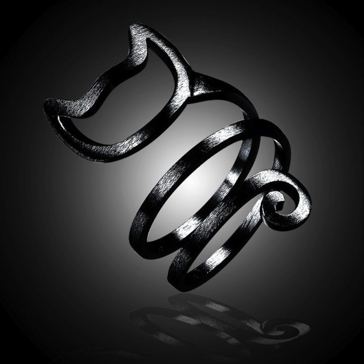 Adjustable Copper Cat Ring With Tangled Brushed Silver Finish Unisex Animal Jewelry For Everyday Wear European