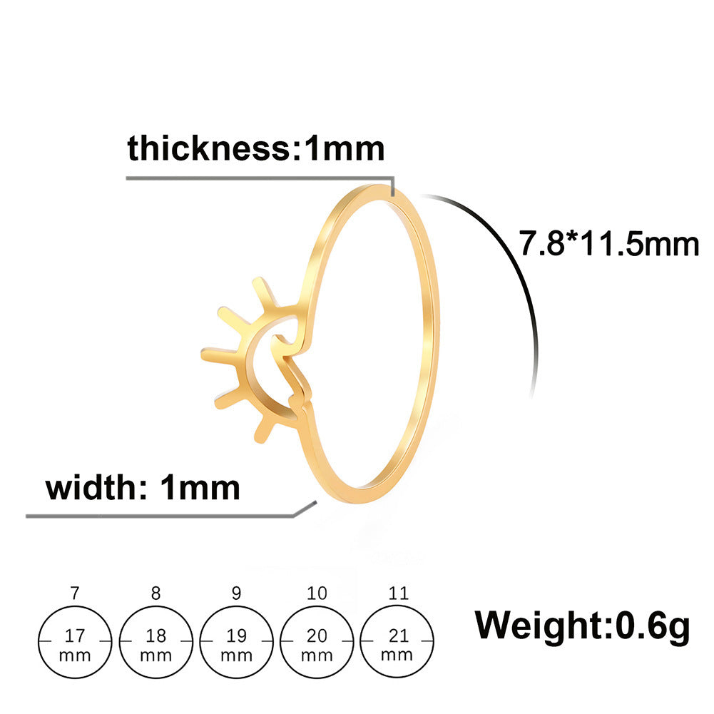Stainless Steel Unisex Sun Design Ring Durable Closed Circle Band Jewelry For Women And Men Fashion Accessory Gift