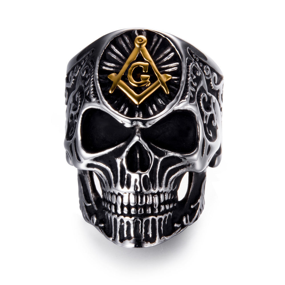 Stainless Steel Skull Ring For Men 30mm Wide Masonic Punk Ring Domineering Personality Accessory For Daily Use