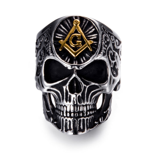 Stainless Steel Skull Ring For Men 30mm Wide Masonic Punk Ring Domineering Personality Accessory For Daily Use