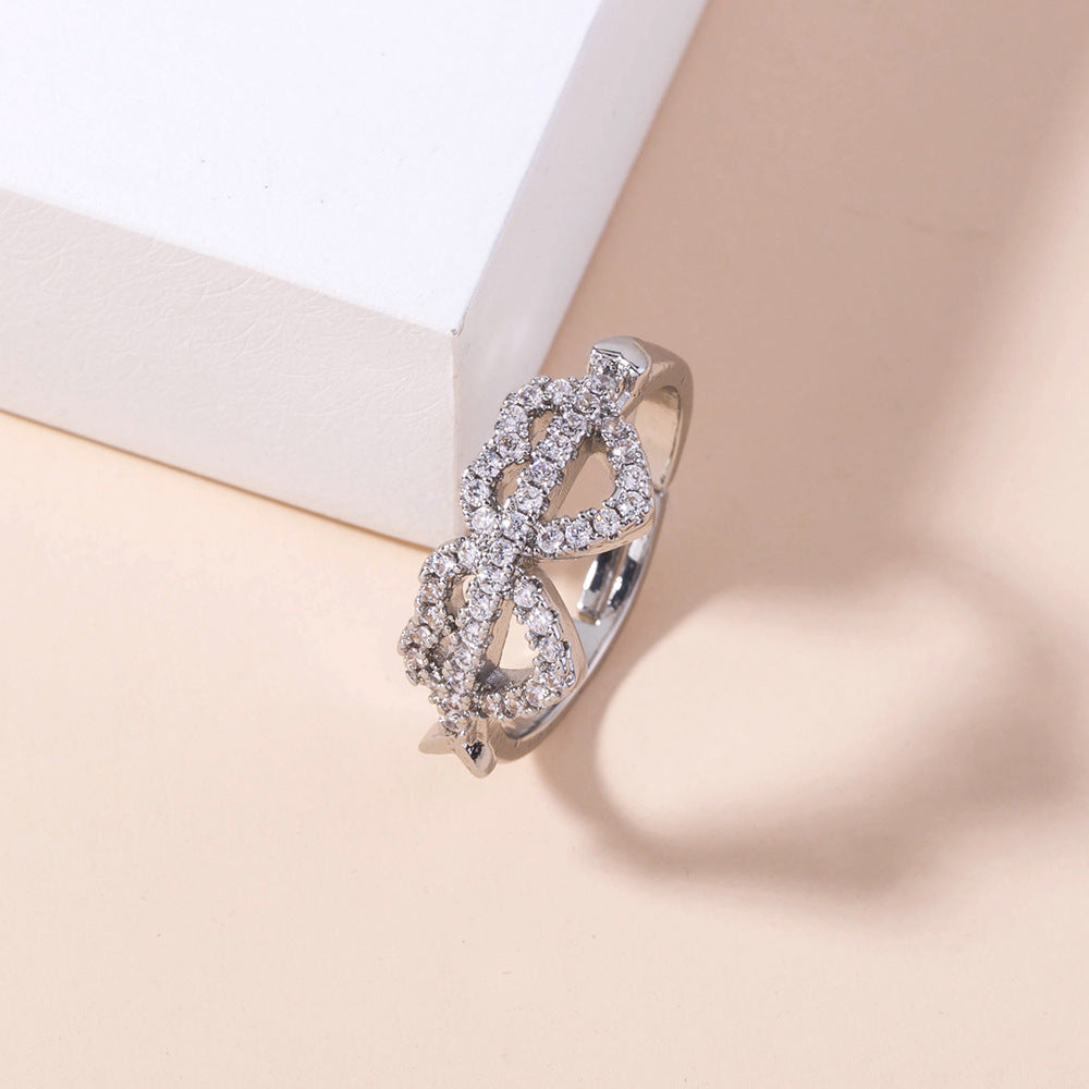 Women's Double Heart Ring With Cubic Zirconia Inlaid Copper Geometric Design Fashion Jewelry Gift For Everyday