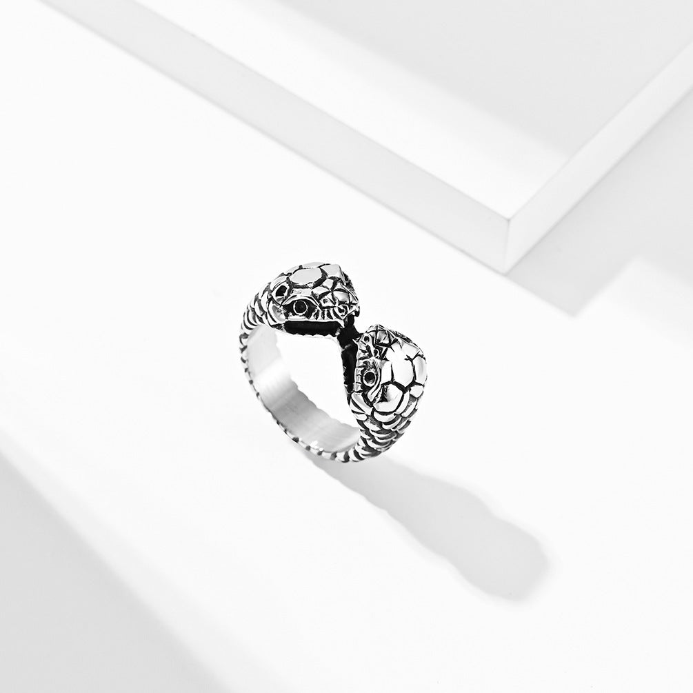 Double Headed Snake Ring Stainless Steel European American Design Fashion Statement Jewelry Accessory Titanium
