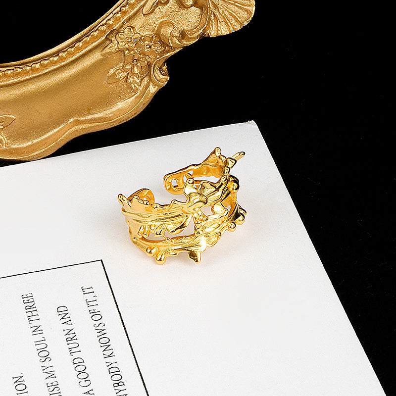 Geometric Wide Face Copper Ring With Irregular Texture