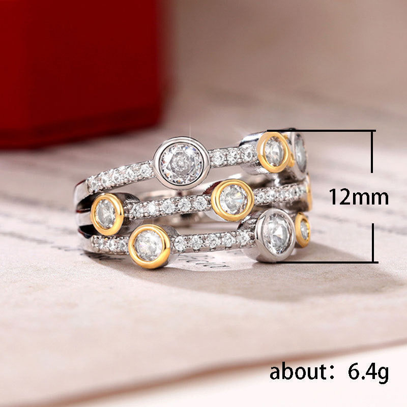 Two Tone Copper Ring With Hollow Geometric Line Dot Zircon Inlay For Women Size 6 7 8 9 10 Polka Dot Zircon Inlay