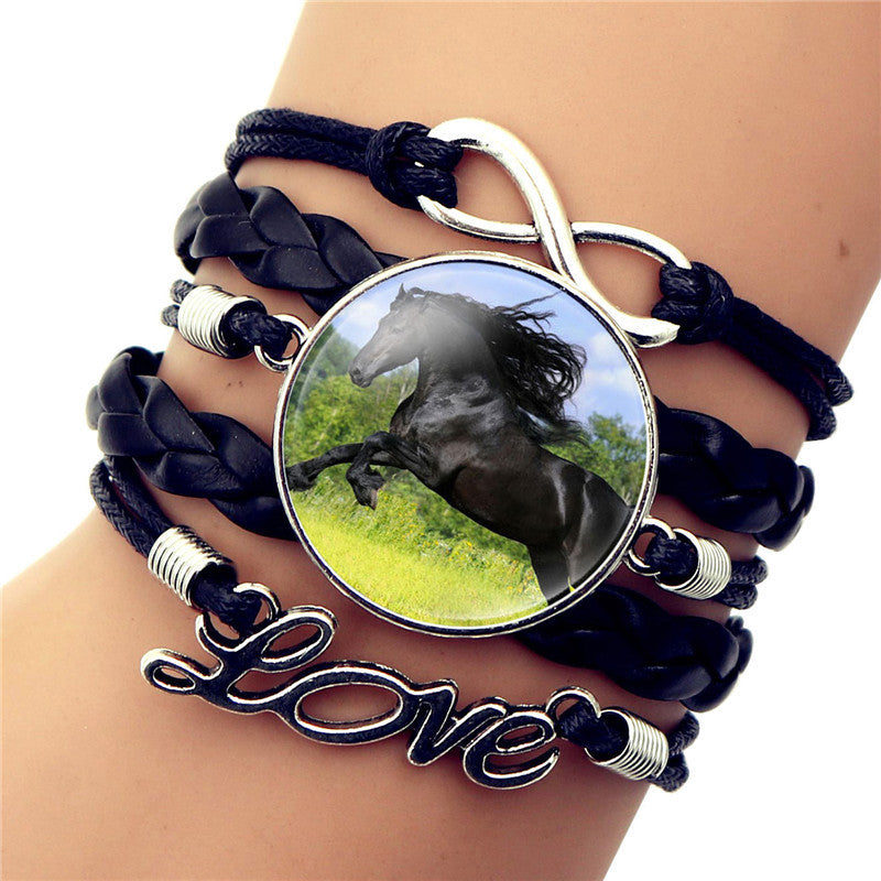 Horse Themed Bracelet with Glass Gem Pendant Die Cast Alloy Elegant Charm Jewelry Length 17cm Plus 5cm Extension