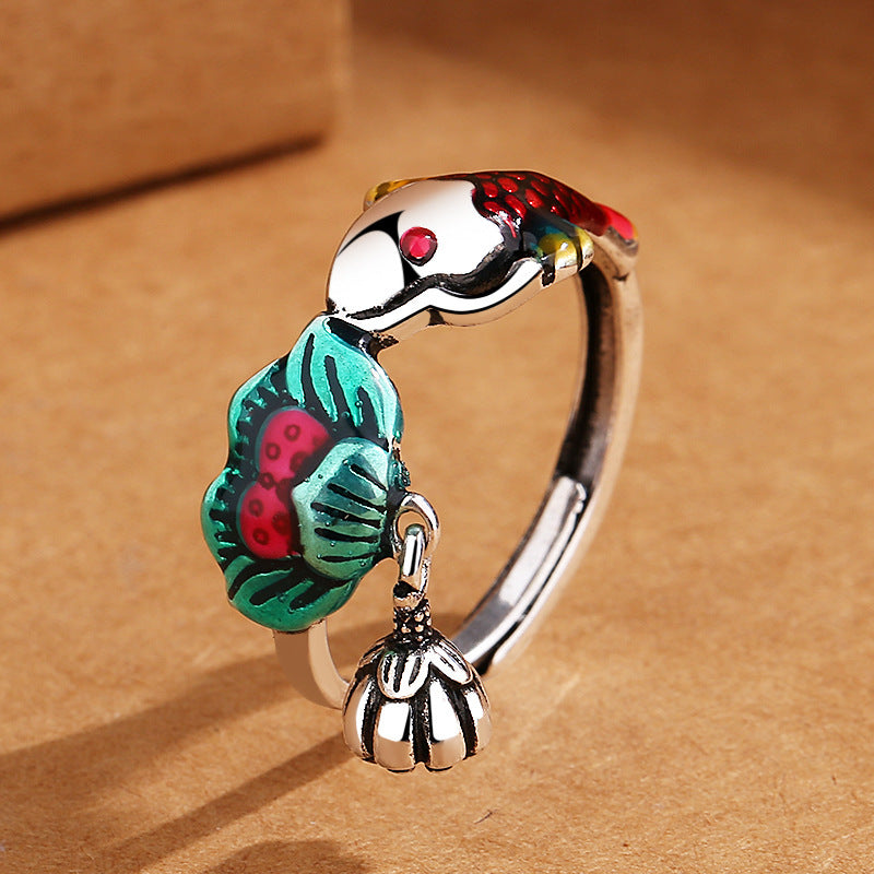 Adjustable Koi Carp Copper Ring Zodiac Ethnic Jewelry