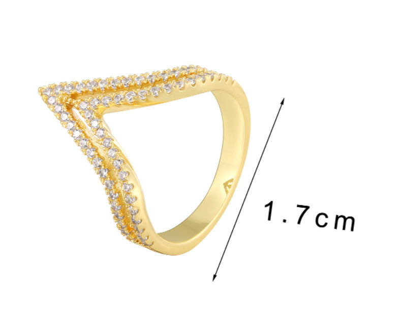 Gold Electroplated Copper V Shaped Zircon Ring For Women Retro Fashion Jewelry Elegant Anniversary Gift Size 6 7 8 9