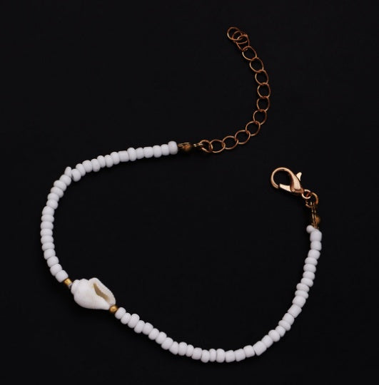 Womens Electroplated Alloy Bracelet With White Rice Beads And Conch Shell Design Individually Packed Fashion Jewelry