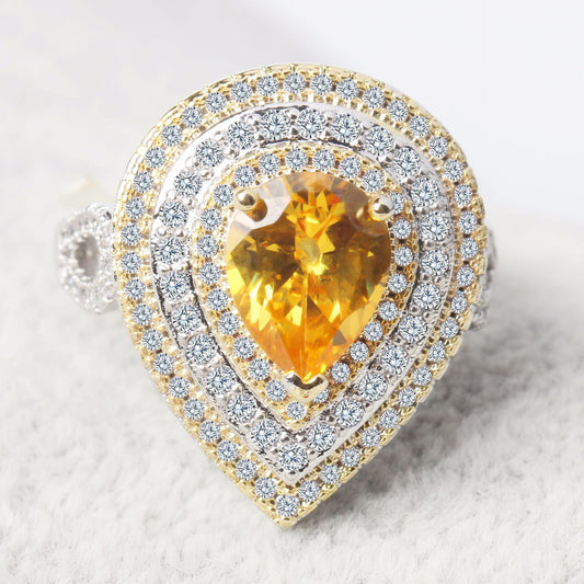 Water Drop Zircon Ring With Yellow Diamond For Weddings And Elegant Gift Jewelry Perfect For Special Occasions