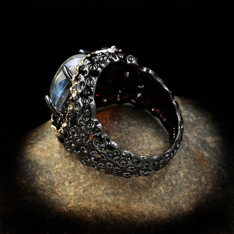 Womens Retro Exaggerated Braided Ring With Rhinestones Jewelry Statement Accessory for Fashion Everyday Glam Accessory
