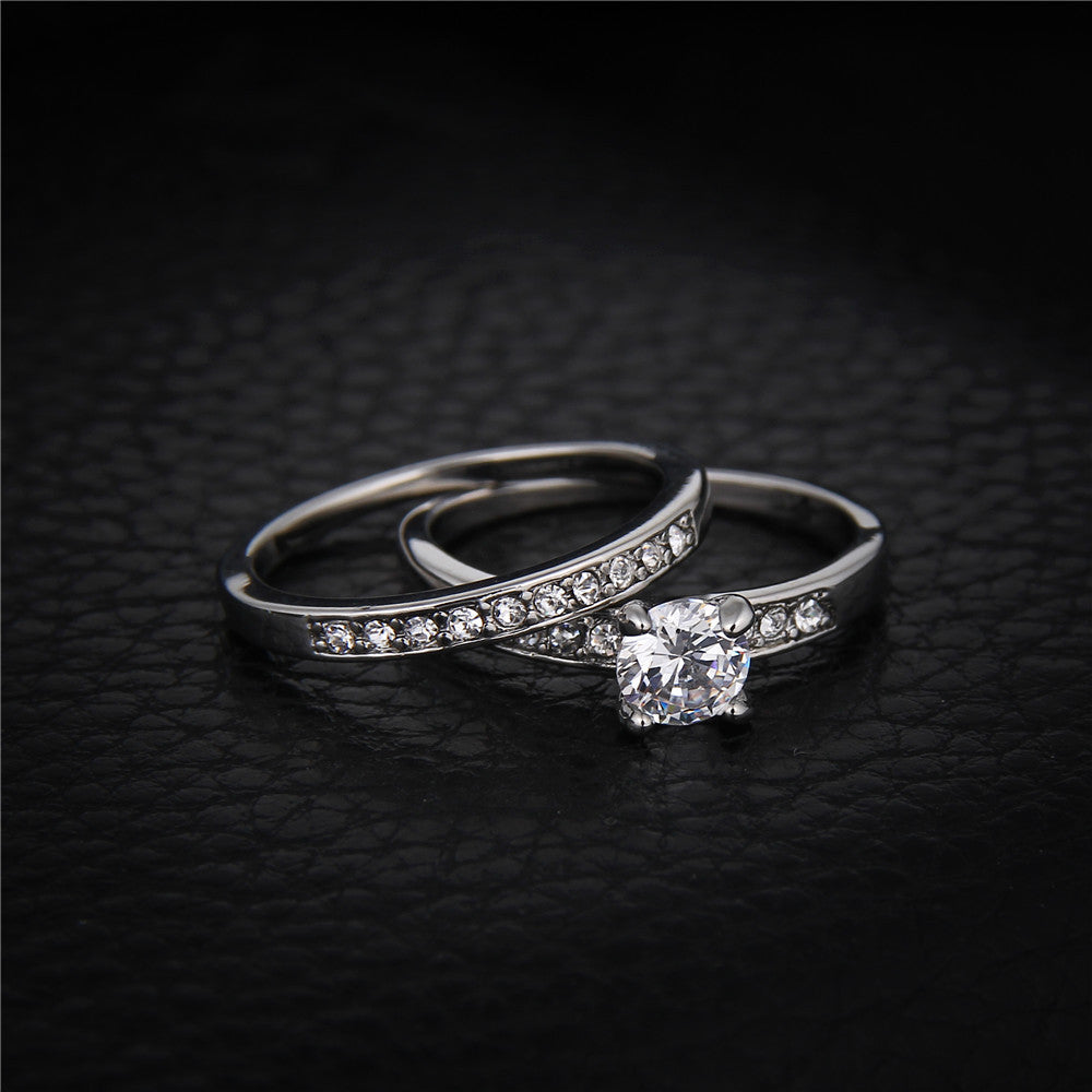 Silver Tone Ring Sets For Women Diamond Cubic Zirconia Bridal Engagement Wedding Bands Jewelry Sparkle Shine X