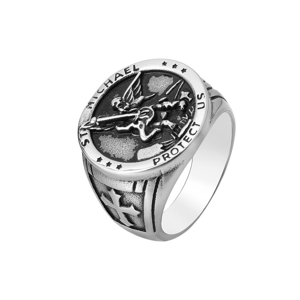 Stainless Steel Ring Holy War Angel Titanium Band Men