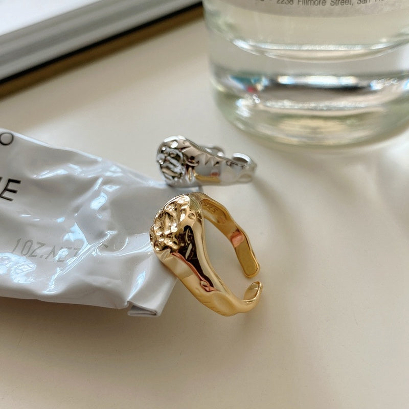 925 Sterling Silver Thick Ring Irregular Silver Inlay Statement Ring Korean Trendy Design Ring For Women And Girls