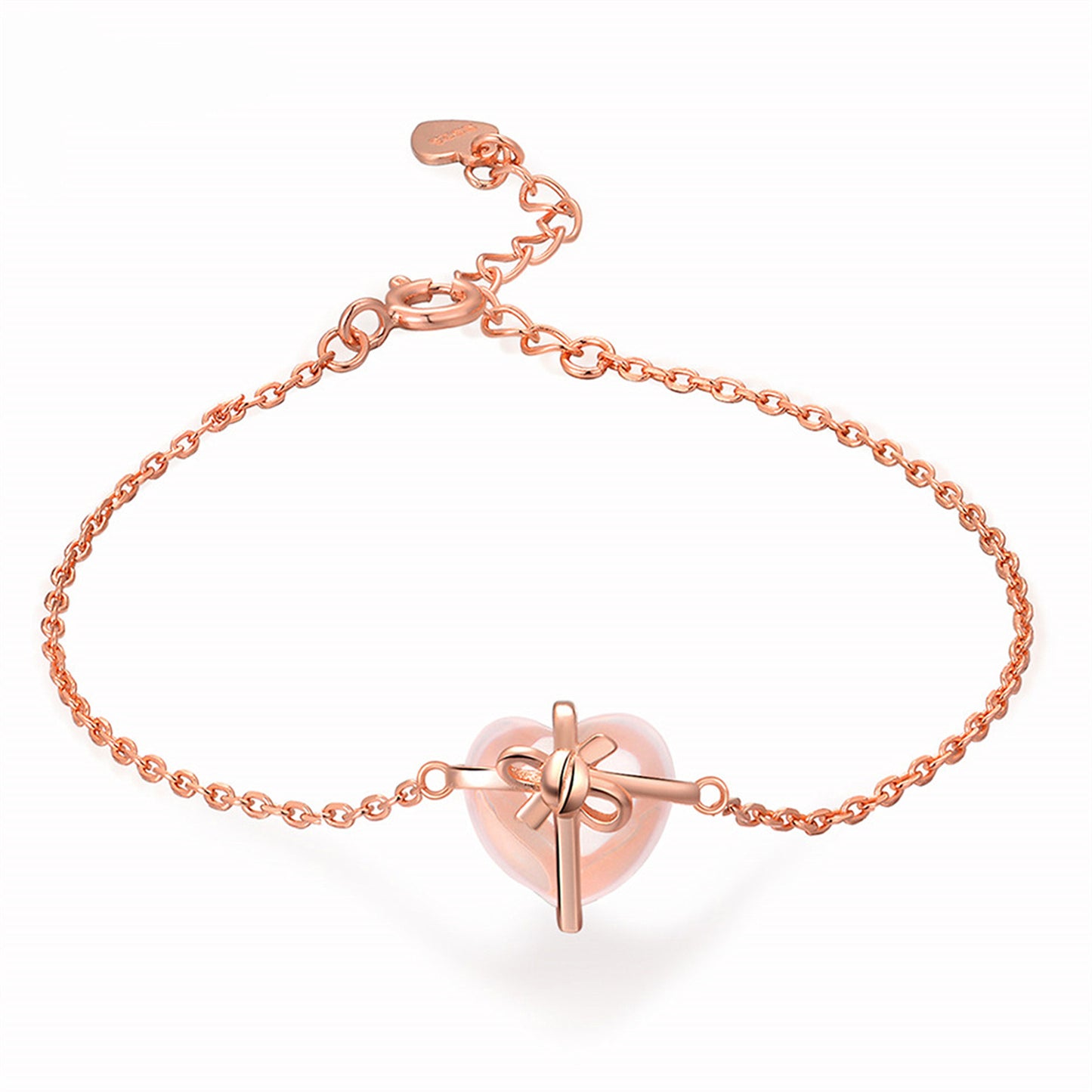 Heart Charm Bracelet Copper Electroplated Rose Pink Crystal Heart Motifs Stylish Korean Style Jewelry For Women