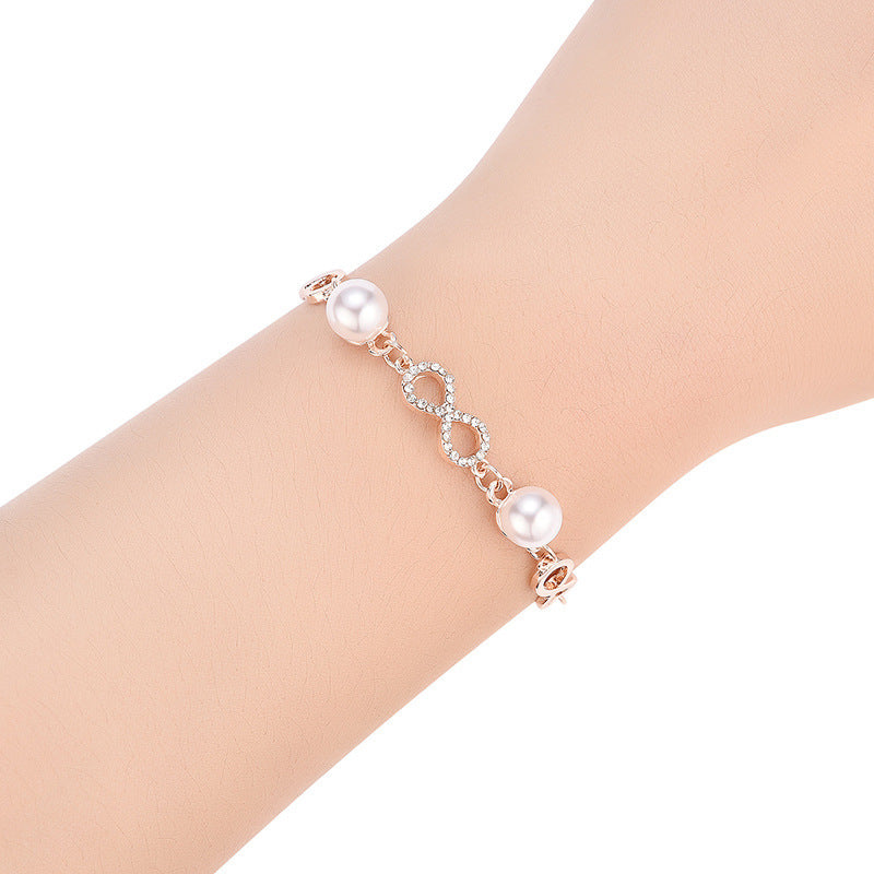 Women's Adjustable Pearl Rhinestone Bracelet Alloy 8 Shaped Bangle Jewelry For Her Everyday Shine For Any Look